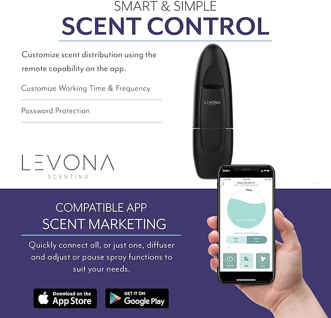 Levona Scent Waterless Diffuser - Essential Oil Aroma Smart Plug-in, Portable Scent Machine for Home, Office & Hotel Room, Covers 500 sqft - Abela 100, Matte Black (with 120ml Oil & Cleaning Cloth)