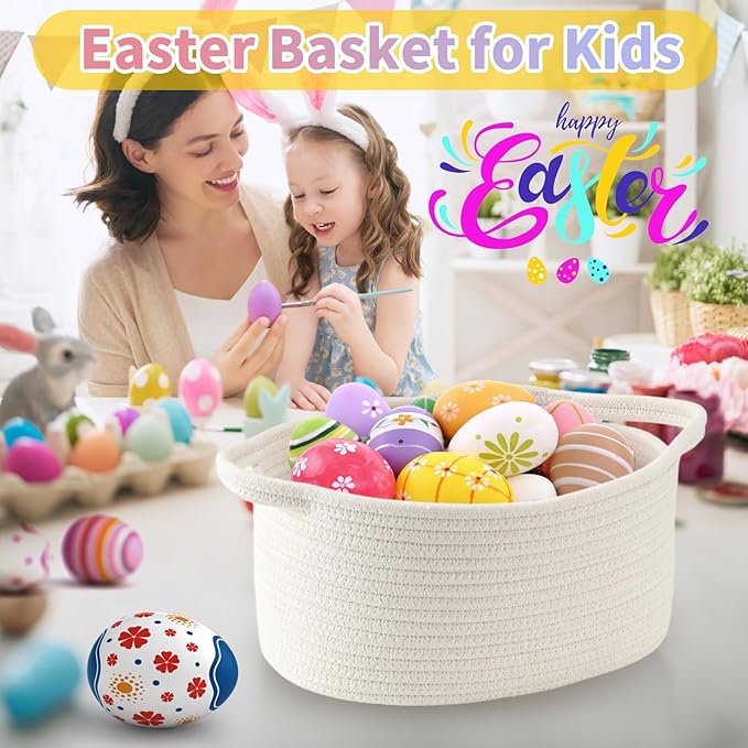 Happyiren Small Gift Basket with Gift Wrap Cellophane Bag and Ribbons, Gift Baskets for Christmas Thanksgiving Birthday Baby Shower Raffle Burr, - Rope Decorative Storage Organizer Container