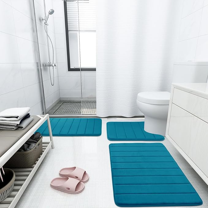 Buganda Memory Foam Bath Mat, 35.4" x 24", Ultra Soft and Non-Slip Bathroom Rugs, Water Absorbent and Machine Washable Bath Rug Runner for Bathroom, Shower, and Tub, Peacock Blue