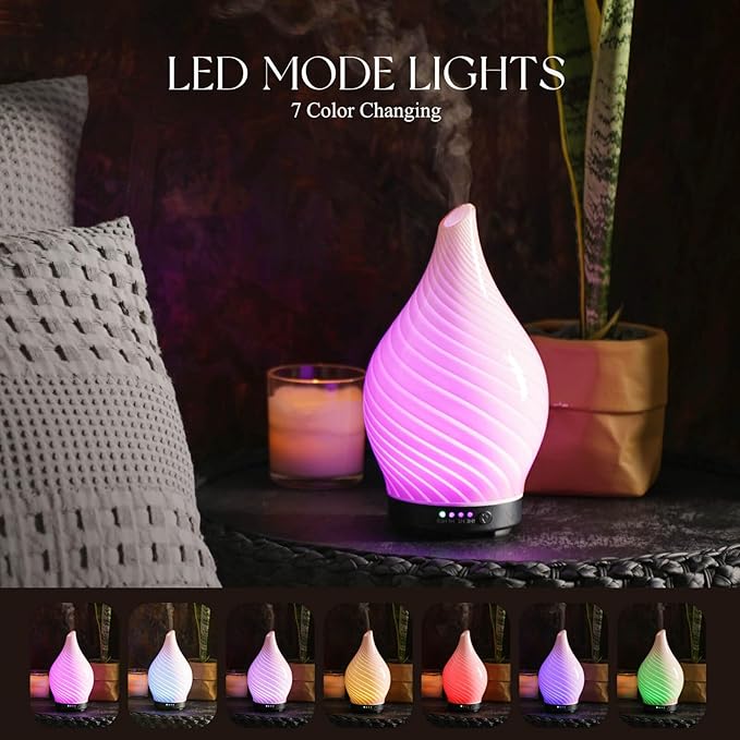 Porseme 150ml Essential Oil Diffuser Glass Color Changing Aroma Air Diffusers Aromatherapy Ultrasonic Cool Mist Humidifier 6 Running Hours Waterless Auto-Off for Sleeping Yoga Office Spa (Pure Pink)