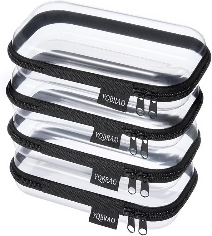 YQBRAO 4-Pack Clear Hard Shell Zipper Case, 1.2mm Ultra-Thick Diaper Bag Organizer Pouches, Rigid Self-Standing Travel Makeup Bags with YKK Zippers, TSA Approved, Black