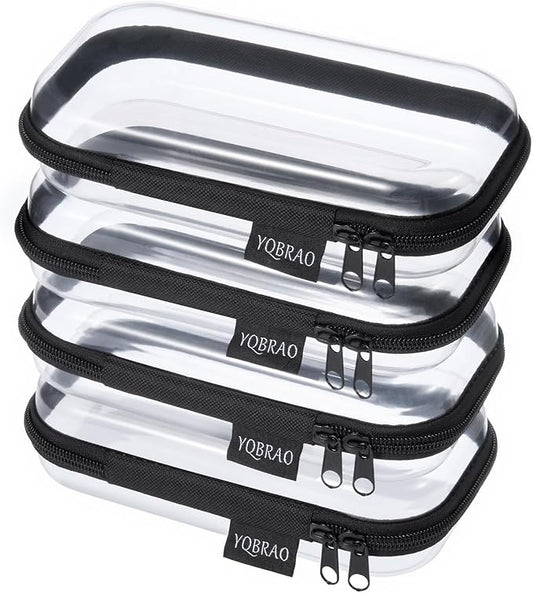 YQBRAO 4-Pack Clear Hard Shell Zipper Case, 1.2mm Ultra-Thick Diaper Bag Organizer Pouches, Rigid Self-Standing Travel Makeup Bags with YKK Zippers, TSA Approved, Black