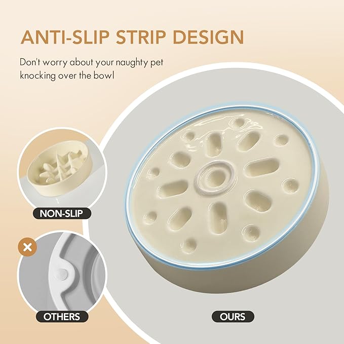 Ceramic 0.9 Cup Dog Raised Slow Feeder Set, Elevated Bowl with Wooden Stand for Small Dog, 6.1inch Pet Slow Feeder Dish for Fast Easters, Preventing Choking (Beige, Single Bowl+ Stand)