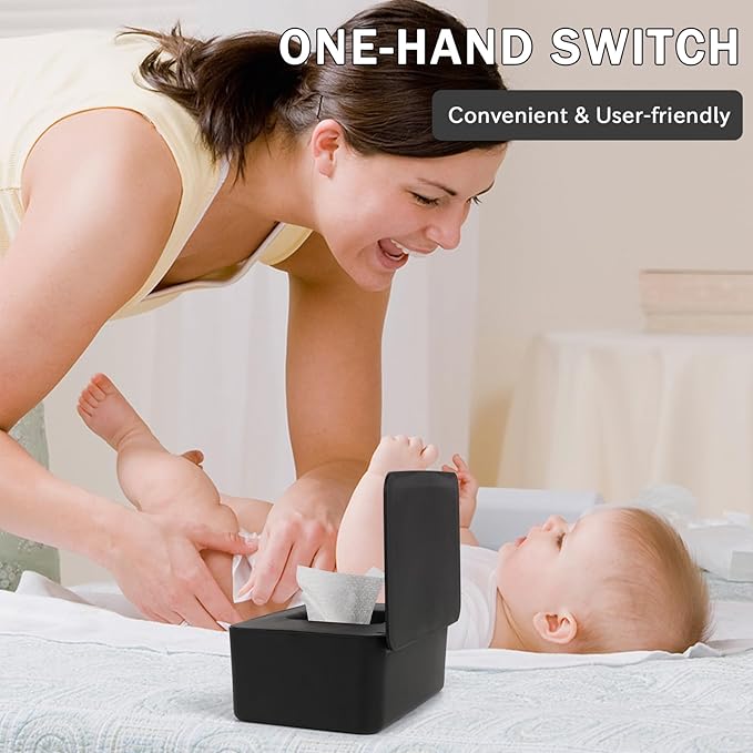 Whiidoom Diaper Wipes Dispenser Wipes Holder, Wipes Tissue Case Keeps Wipes Fresh Tissue Wipes Container with Lid (Black)