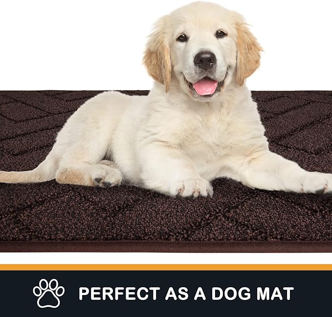 PURRUGS Dirt Trapping Door Mat 32" x 70", Non-Slip Machine Washable Entry Rug, Dog Doormat, Indoor Front Door Mat, Super Absorbent Entryway Rug for Muddy Shoes & Paws, Brown