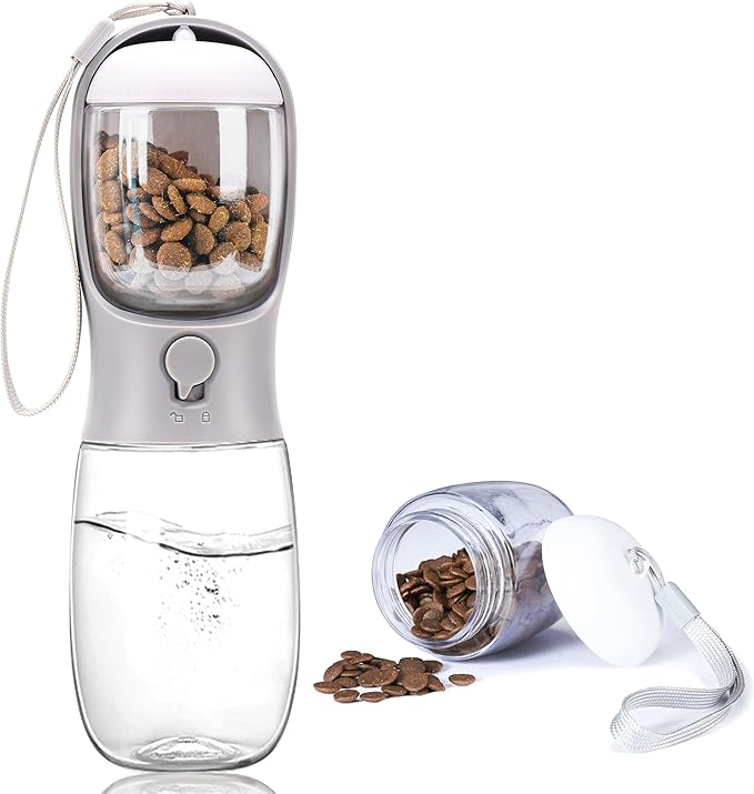 AVELORA Portable Dog Water Bottle with Food Container,15oz Leak-Proof Pet Water Dispenser for Dogs, Cats, Puppies,Built-in Activated Carbon Filter for Travel,Hiking, Walking,and Outdoor Activities