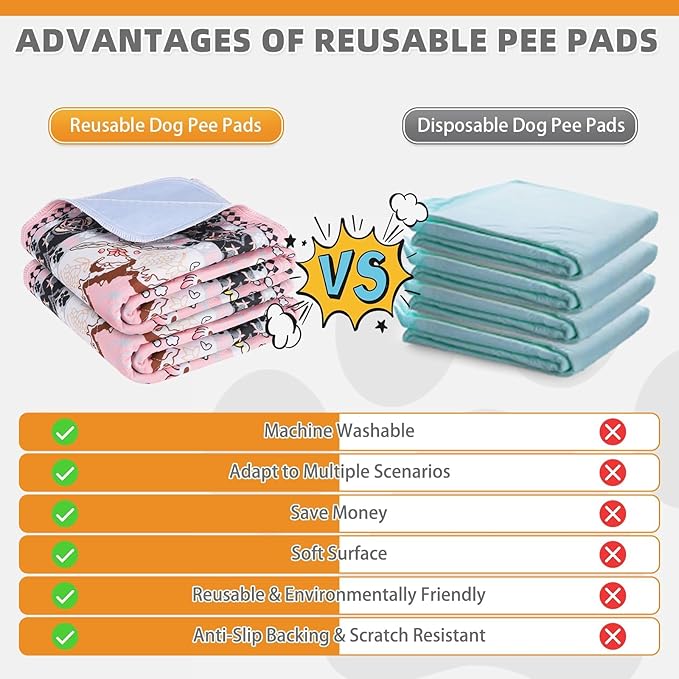 KOOLTAIL Washable Pee Pads for Dogs, 2 Pack Super Absorbent Reusable Puppy Training Pads Waterproof, Nonslip and Leak-Proof Dog Pee Pads, Large Pet Mats Whelping Pads for Floor, Crate, Couch, 24"x36"