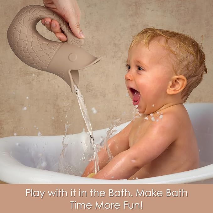 Baby Bath Rinse Cup, Silicone Shampoo Washing Rinse Cup for Kids, Bath Rinse Cup with Handle (Sand)