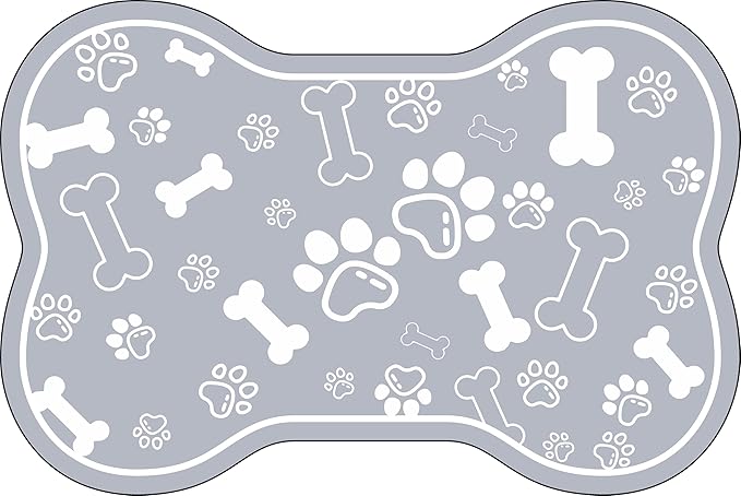 Dog Cat Food Mat,Rapid Absorbent Pet Feeding Mat, Bone Shaped Dog Placemat Water Bowl Mat with Rubber Backing,No Stains Dog Cat Food Mats Indoor, Pet Accessories Supplies 23"x36" Grey