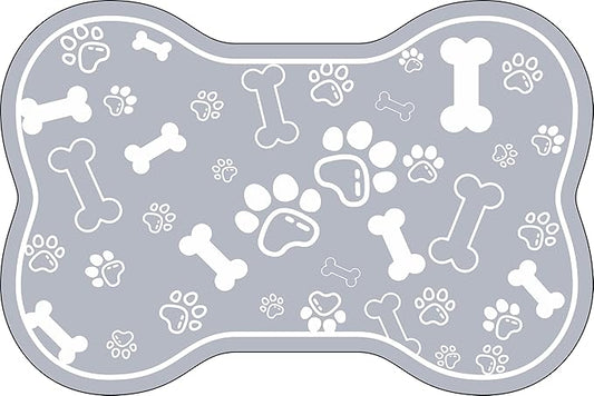 Dog Cat Food Mat,Rapid Absorbent Pet Feeding Mat, Bone Shaped Dog Placemat Water Bowl Mat with Rubber Backing,No Stains Dog Cat Food Mats Indoor, Pet Accessories Supplies 23"x36" Grey