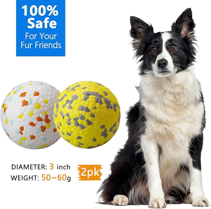 POUPUA 2-Pack Super Bouncy Dog Balls — Lightweight & Safe (Won’t Hurt Dogs), Indestructible Tennis Balls for Aggressive Chewers, Durable Floating Fetch Toys for Medium & Large Dogs