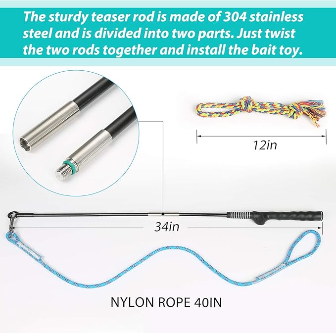 Flirt Pole for Dogs Pet Teaser Wand Outdoor Interactive Pet Dog Flirt Pole Training Exercise Rope Toy for Small Medium Large Dogs Cats