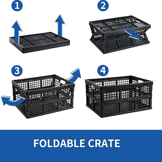 Aebeky 3-Pack Plastic Collapsible Storage Crates-30L,Foldable Plastic Crates for Storage (Black)