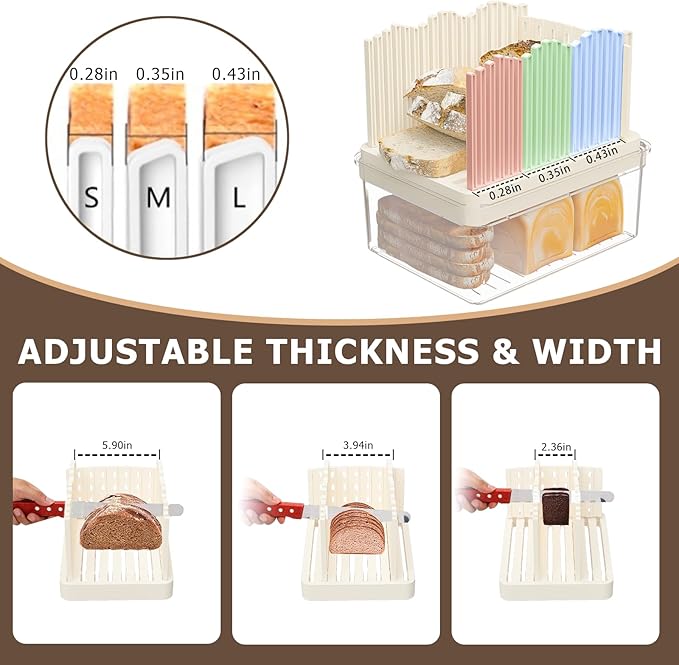 Bread Box with Slicer & Ice Chilled Condiment Caddy, Portable Airtight Bread Storage Container with Lid Handle for Kitchen Counter, Bread Keeper for Homemade Bread,Toast, Bagel, Cookies, Beige