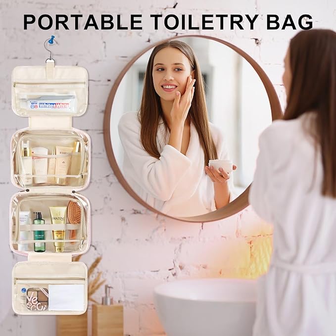 TOPEAST Travel Toiletry Bag for Women - Hanging Toiletry Bag Makeup Bag, Portable Toiletries Cosmetic Bag, Airplane Travel Essentials - Letter V, Blue