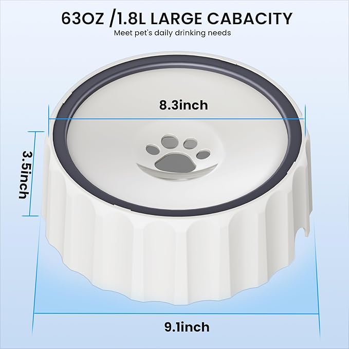 FORWH Dog Water Bowl No Spill 70oz/2L Large Capacity Dispenser Non Slip No Splash Bowl Pet Slow Feeder No Drip Dog Water Bowl on Vehicle Slow Water Bowl for Dogs and Cats