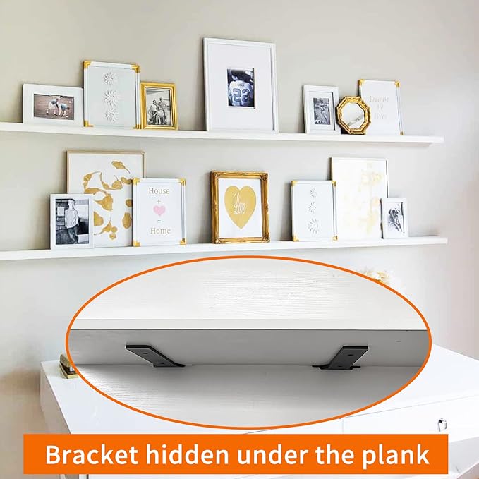 Floating Shelf Brackets, 10 inch Heavy Duty Industrial Fancy Shelf Bracket, Black Metal L Brackets for Shelves Support DIY with Hardware(6 Pack)