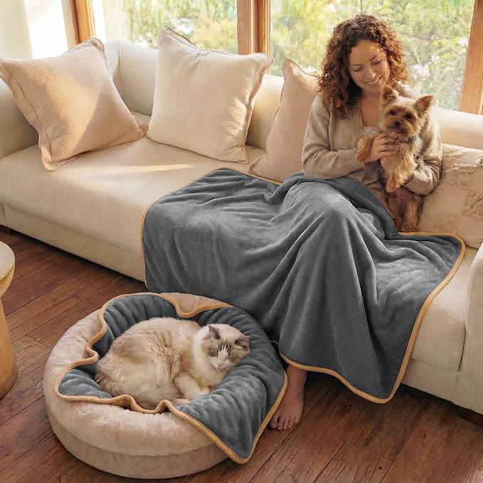 Luciphia Waterproof Blanket for Dog Washable Reversible Sherpa Fleece Throw Blanket for Bed Couch Soft Liquid Pee Proof Furniture Cover Protector for Small Medium Large Pet Cat Grey 40" x 28"