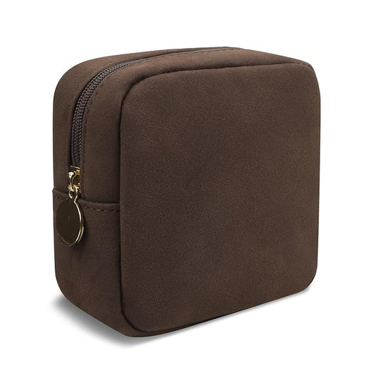Waterproof Mini Makeup Bag for Purse,Small Cosmetic Pouch Suede Travel Toiletry Organizers Bag for Women Girls,Cute Zipper Preppy Coin Purse Sanitary Napkin Storage Bag for Work(Mini-Coffee)