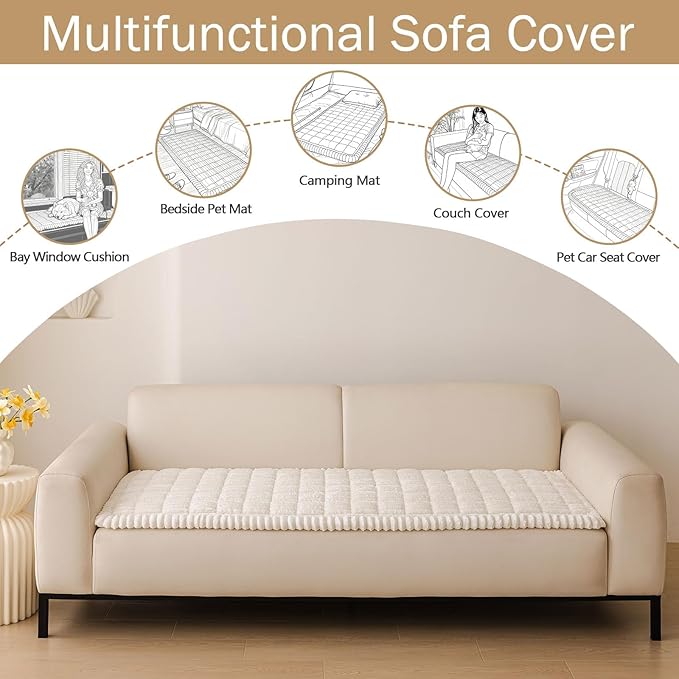 hyha Couch Covers for Dogs Washable, Non Slip Plush Dog Sofa Protectors, Fuzzy Pet Couch Covers for 3 Cushion Sofa Pet Friendly (White, 27.6" x 59")