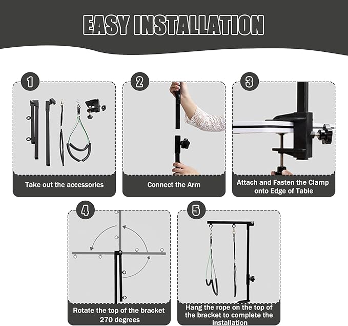 Dog Grooming Table Arm with Metal Clamp,35" Adjustable Portable Arm for Table with 1 Loop Noose & Two No Sit Haunch Holder,Grooming Restraint for Small Medium Pets