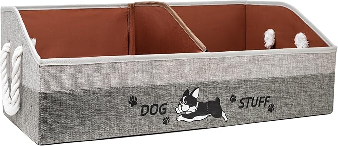 kiviron Large Dog Toy Basket with Handles, 28.5" Collapsible Multi-Purpose Hard Board Dog Toy box, Clothes, Dog toy storage (Gray,Coffee)