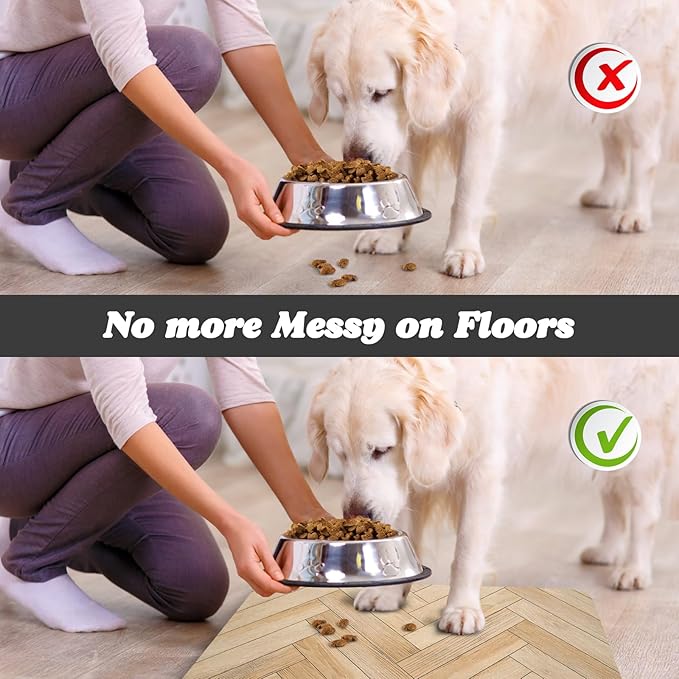 Dog Food Mats for Floors Waterproof, Dog Cat Water Bowl Mats Pet Feeding Absorbent Mat Dog Cat Pet Placemats for Food and Water Wood 17 * 30 inch