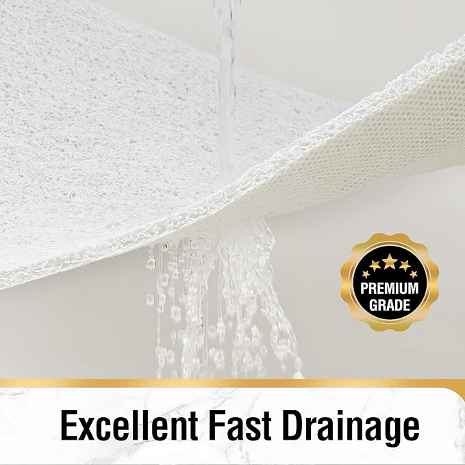 HITSLAM Square Shower Mat, 40 x 40 Inch Non Slip Bath Mat for Tub, Soft PVC Loofah Bathtub Mats with Drain Holes, Quick Drying Bathroom Stall Floor Mat, Bathroom Accessories Without Suction Cup, White
