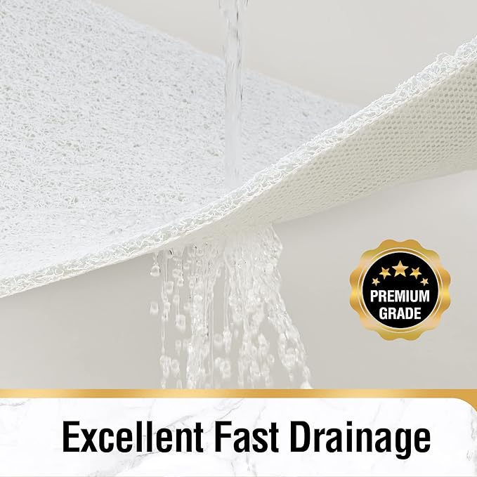 HITSLAM Shower Mat, 32 x 24 Inch Non Slip Bath Mat for Tub, Soft PVC Loofah Bathtub Mats with Drain Holes, Quick Drying Bathroom Stall Floor Mat, Bathroom Accessories Without Suction Cup, White