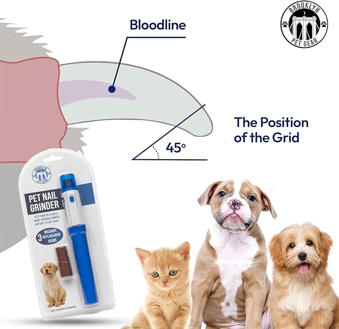 Brooklyn Pet Gear BPG Pet Grooming Tools for Dogs & Cats- Nail Grinder Low Niose Nail Care for Smooth Safe Dog Grooming- 3 Replacement Heads Included