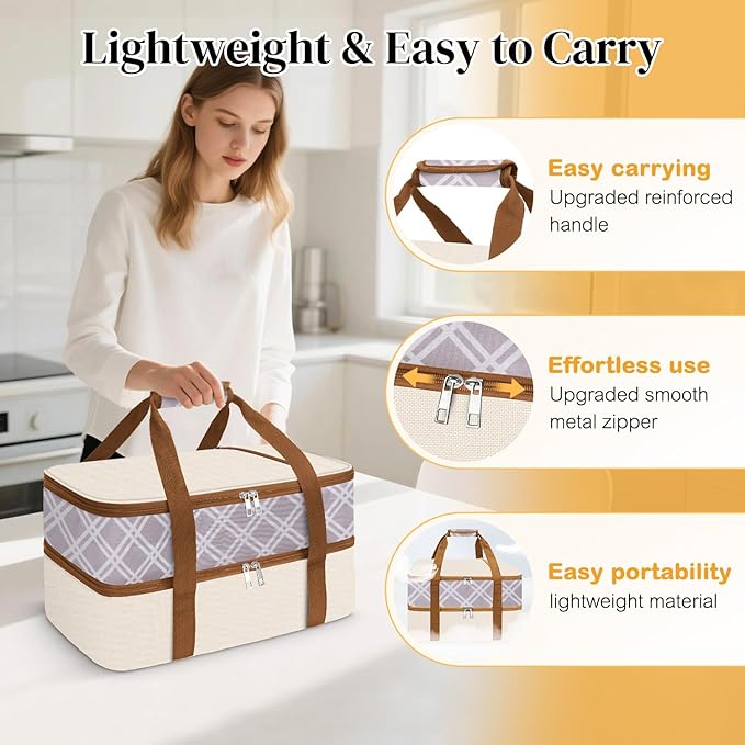 Coobiiya Insulated Casserole Carrier – Portable Tote for Hot or Cold Food, Warmer & Cooler Bag Lunch Bag, Fits 9" x 13" Baking Dish, Ideal for Potluck Parties