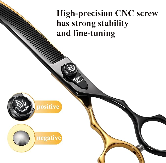 Fenice Peak Black and Golden Professional Curved Thinning Dog Grooming Scissors 7.5'' 440C Stainless Steel Thinner Shear Sharp and Durable with Decorative Screw