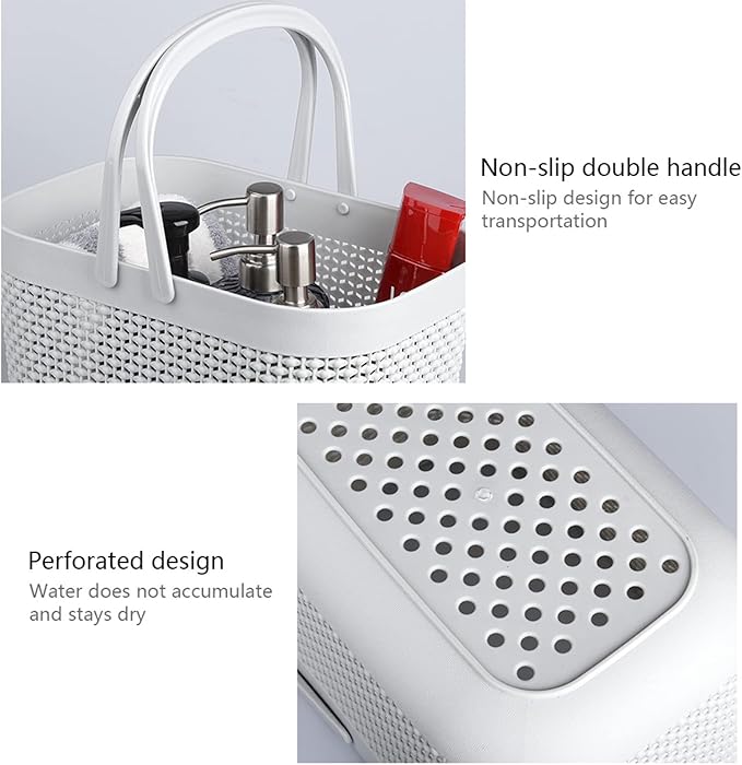 UUJOLY Portable Shower Caddy Basket Tote, Plastic Storage Basket with Handles Organizer Bins for Kitchen Bathroom College Dorm, Grey 2 Pack