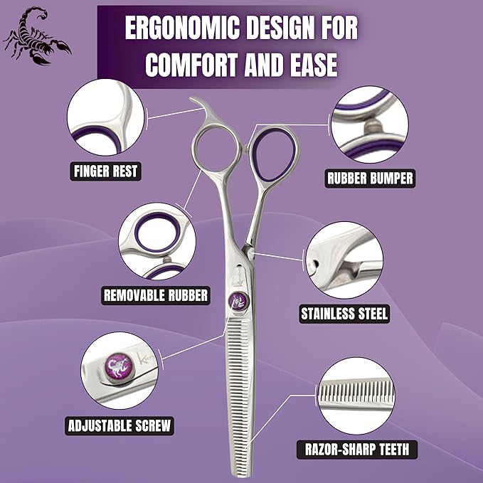 Kenchii Scorpion Dog Grooming Scissors, 46 Tooth Thinning Shears, Dog Scissors for Grooming, Professional Pet Grooming Scissors, Heavy Duty, Durable and Sharp