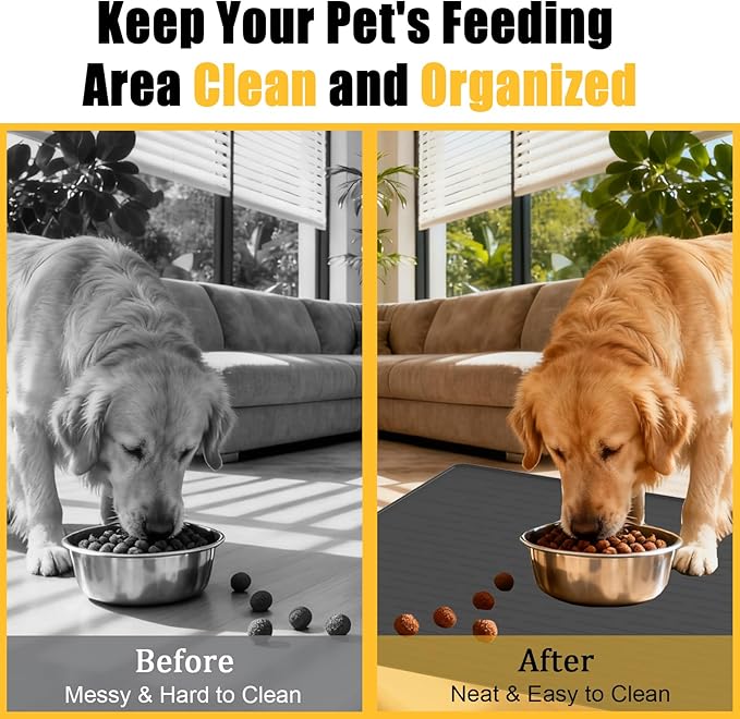 1.5MM Super Thick Dog Food Mat, 48"x32" Silicone Dog and Cat Mats for Food and Water Bowls, Waterproof Pet Feeding Mat for Contain Spills Protects Floors, Multiple Colors & Sizes for Pets, Brown