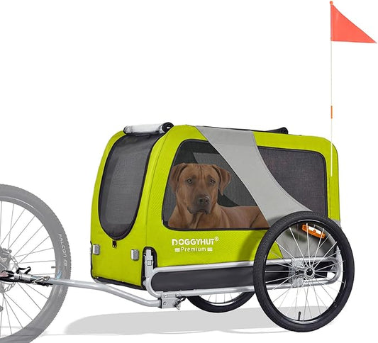 DOGGYHUT® Premium XL Pet Bike Trailer for Large Dog or Multiple Small Dogs, Up to 100 lbs,Dog Bicycle Carrier,Low Center of Gravity,Easy Folding Frame Cart
