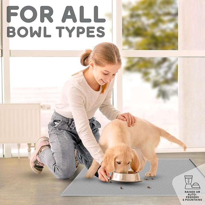 Dog Food Mat - Raised Edges Dogs Mat for Food and Water Prevent Spill, Waterproof Cat Food Mats Protect Floors, Easy Clean Dog Bowl Mats for Food and Water, Silicone Pet Feeding Placemats
