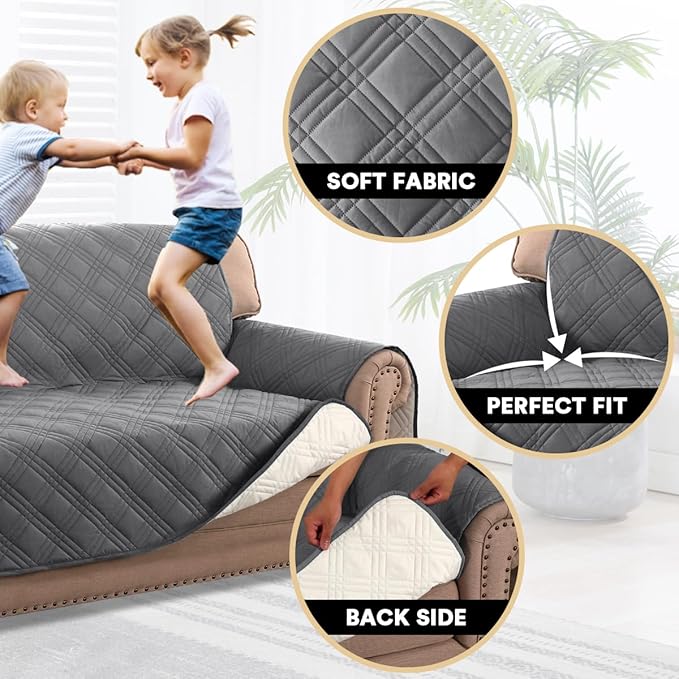 PrinceDeco 100% Waterproof Chair Sofa Slipcover for Living Room Water Resistant Couch Cover Furniture Protector Cover with Elastic Straps for Pets Kids Children Dog Cat(Chair 23", Grey)