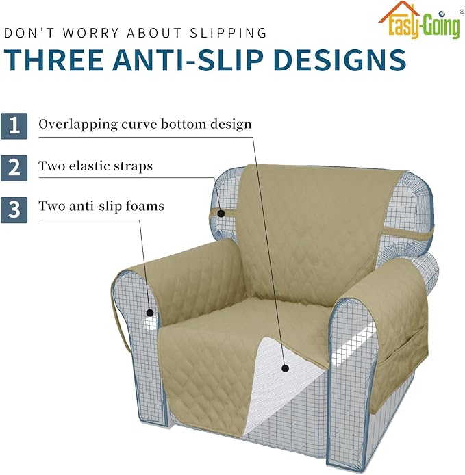 Easy-Going Sofa Slipcover Loveseat Cover Waterproof Couch Cover Washable Sofa Cover for 2 Cushion Couch Non-Slip Fabric Furniture Protector with Pocket for Pets Kids Dog Cat (Loveseat, Sand)