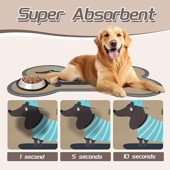 Le couranT Plastic Placemat for Food and Water Bowl, Absorbent-No Stains Quick Dry Dog Water Bowl Dispenser with Waterproof-Anti-Slip Backing Pet Placemat for Messy Drinkers, Lovely dachshund-16x24 in
