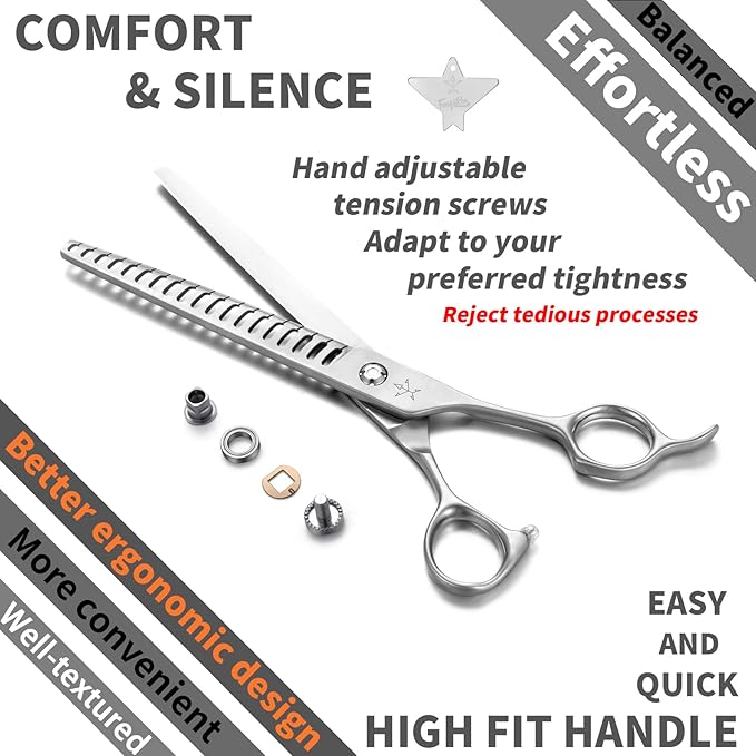 High-end Professional Dog Grooming Thinning Scissors Teeth Cutting Blending Shears Pet Texturizing Shears 7.5 Inch Extremely Very Sharp Stainless Steel Alloy For Cat Other Animals Groomer