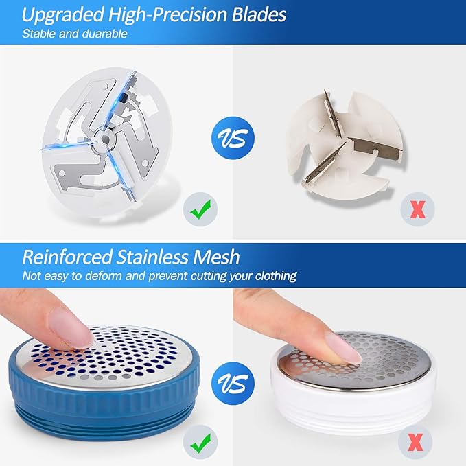 BEAUTURAL Fabric Shaver and Lint Remover, Sweater Defuzzer with 2-Speeds, 2 Replaceable Stainless Steel Blades, Battery Operated, Remove Clothes Fuzz, Lint Balls, Pills, Bobbles