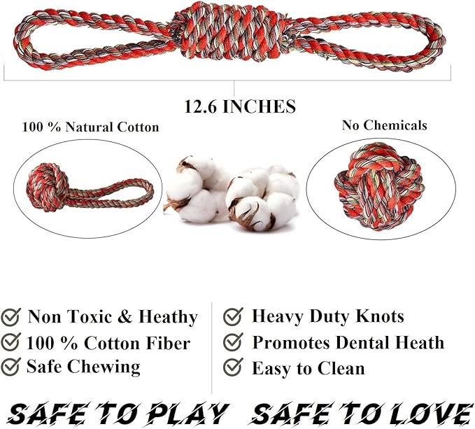 ITISMUNGO Dog Chew Toys for Small and Medium Dogs, Upgraded Tough Cotton Rope Toys for Aggressive chewers, Heavy Duty Dental Rope Kit for Tug of War, Teeth Cleaning (7 Pcs, Cotton Knot Toys)