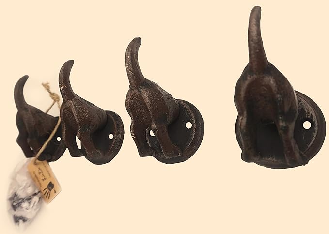 Lulu Decor, 100% Cast Iron Dog Tail Heavy Duty Hooks, Key Holder, Coat Decorative Hooks for Dog Lovers - Wall Mount Leash Holder for Wall Storage - Stylish (6 pcs)