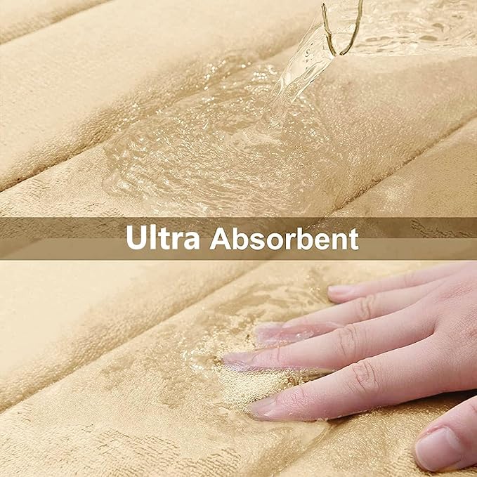 Buganda Memory Foam Bath Mat, 47" x 17", Ultra Soft and Non-Slip Bathroom Rugs, Water Absorbent and Machine Washable Bath Rug Runner for Bathroom, Shower, and Tub, Gold