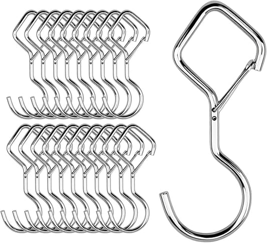 Heavy Duty S Hooks for Hanging, 4-Inch Ceiling Hooks with Lock, Secure Storage for Plants, Kitchen Utensils, Bags, Clothes, Towels (Silver, 20 pcs)