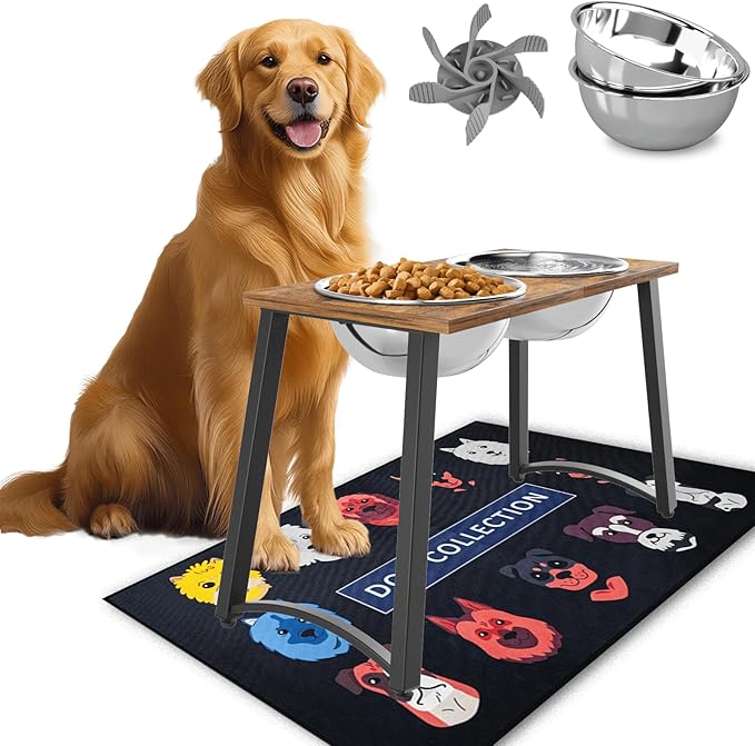 TIDANT Elevated Dog Bowls for Large Dogs with Slow Feeder & Mat, 101oz Bowls, Tall Raised Dog Bowl Stand