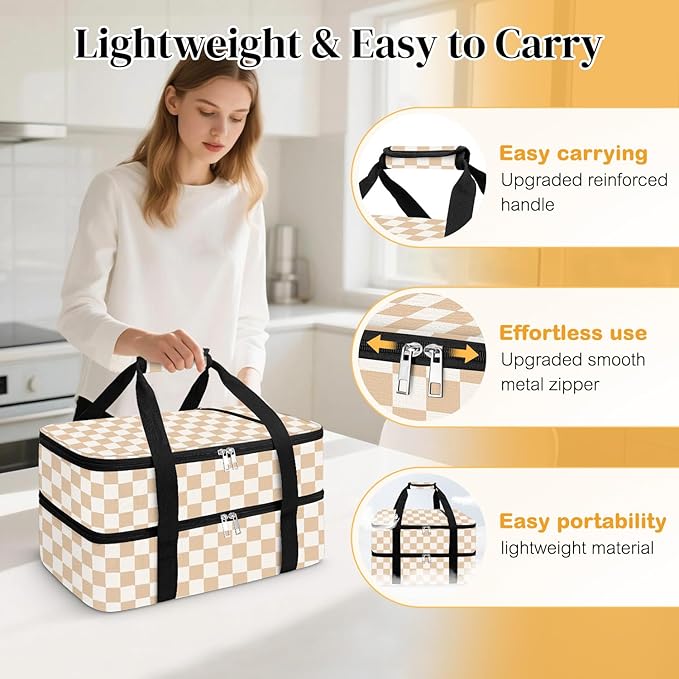 Coobiiya Insulated Casserole Carrier – Portable Tote for Hot or Cold Food, Warmer & Cooler Bag Lunch Bag, Fits 9" x 13" Baking Dish, Ideal for Potluck Parties