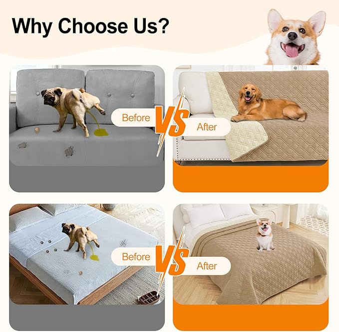 Smiry Reversible Waterproof Couch Covers for Sofa, Washable Dogs Pet Couch Covers for 3 Cushion Sofa Pet Friendly, Water Resistant Furniture Protector Slipcover, Geometric (40"x50", Camel/Beige)