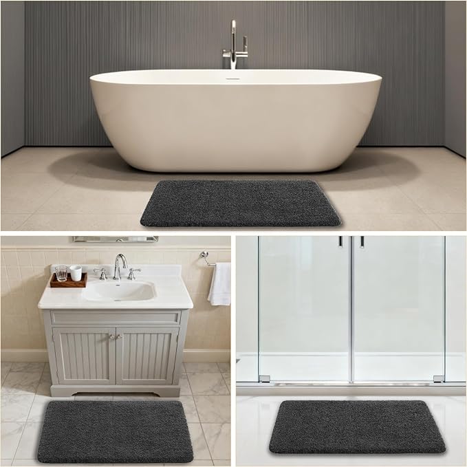 Dark Gray Bathroom Rugs 24"x36" - Fluffy Microfiber Bath Mat, Non Slip and Absorbent Bathroom Floor Mat, Machine Washable Plush Rug - Ideal for Tub, Cabinet or Washroom